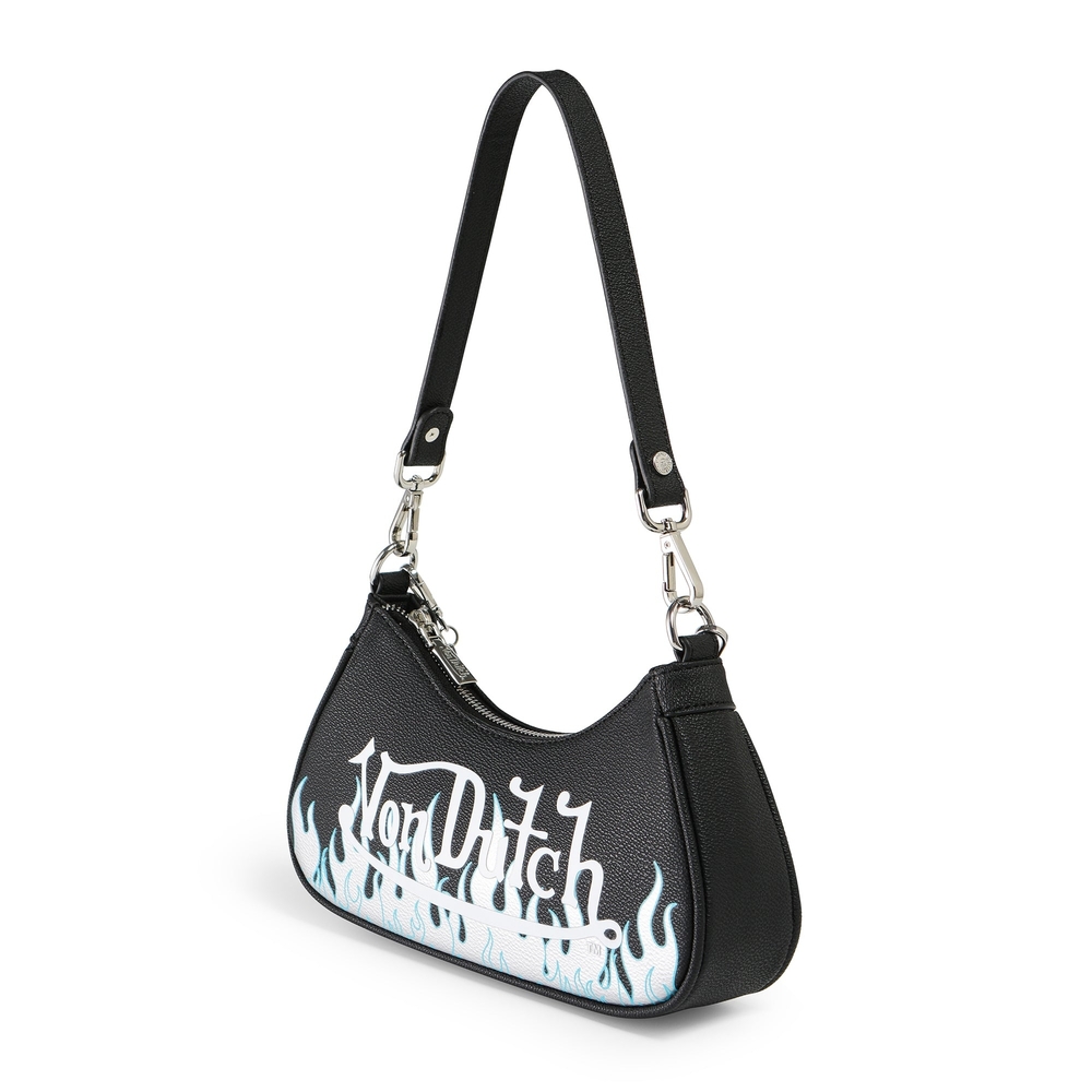 NWT Von Dutch Black Shoulder Bag with Blue Silver Flame Design - Picture 3 of 5